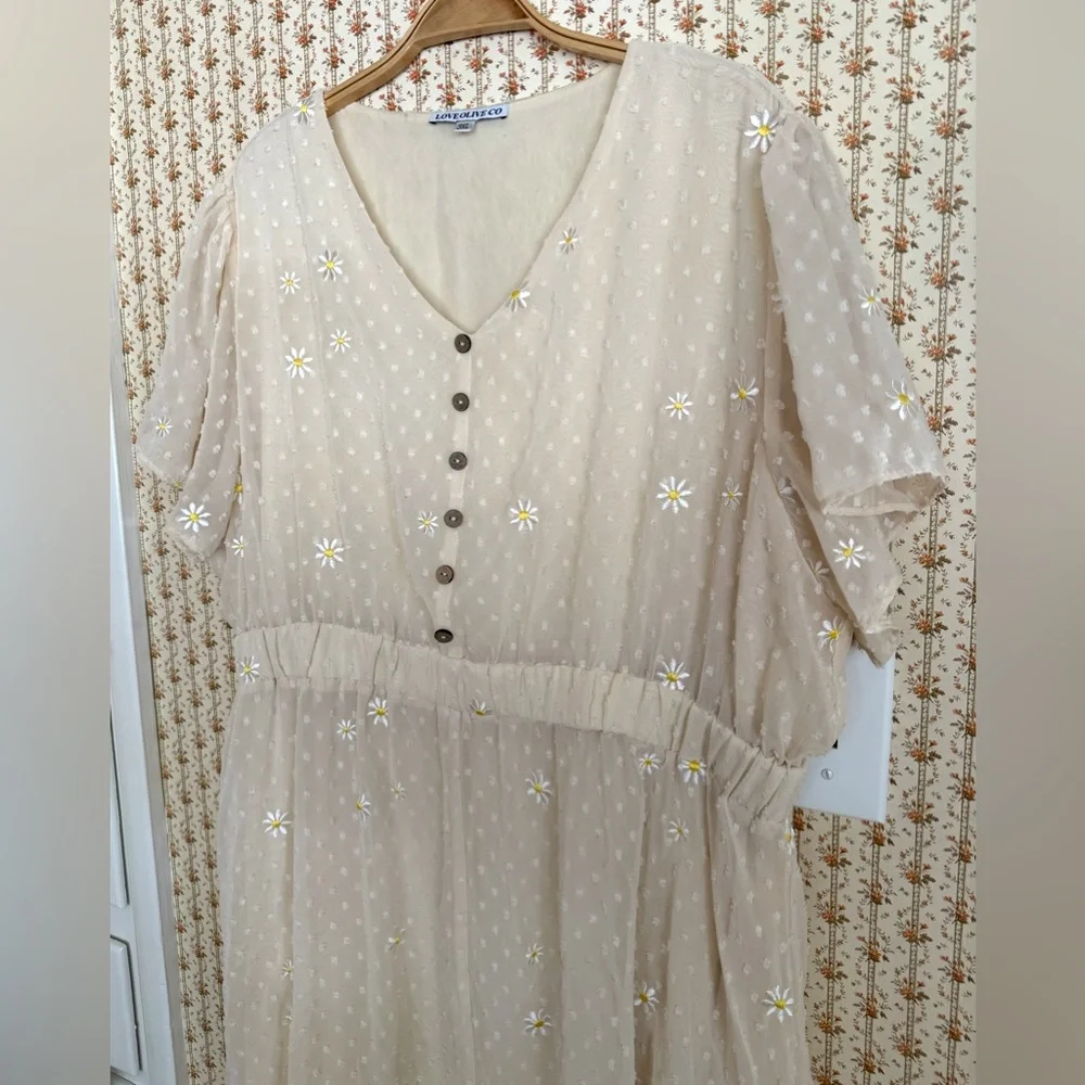 Love Olive Co Timeless Beauty Swiss Dot Floral Embroidered Maxi Dress | 3X - Picture 4 of 9